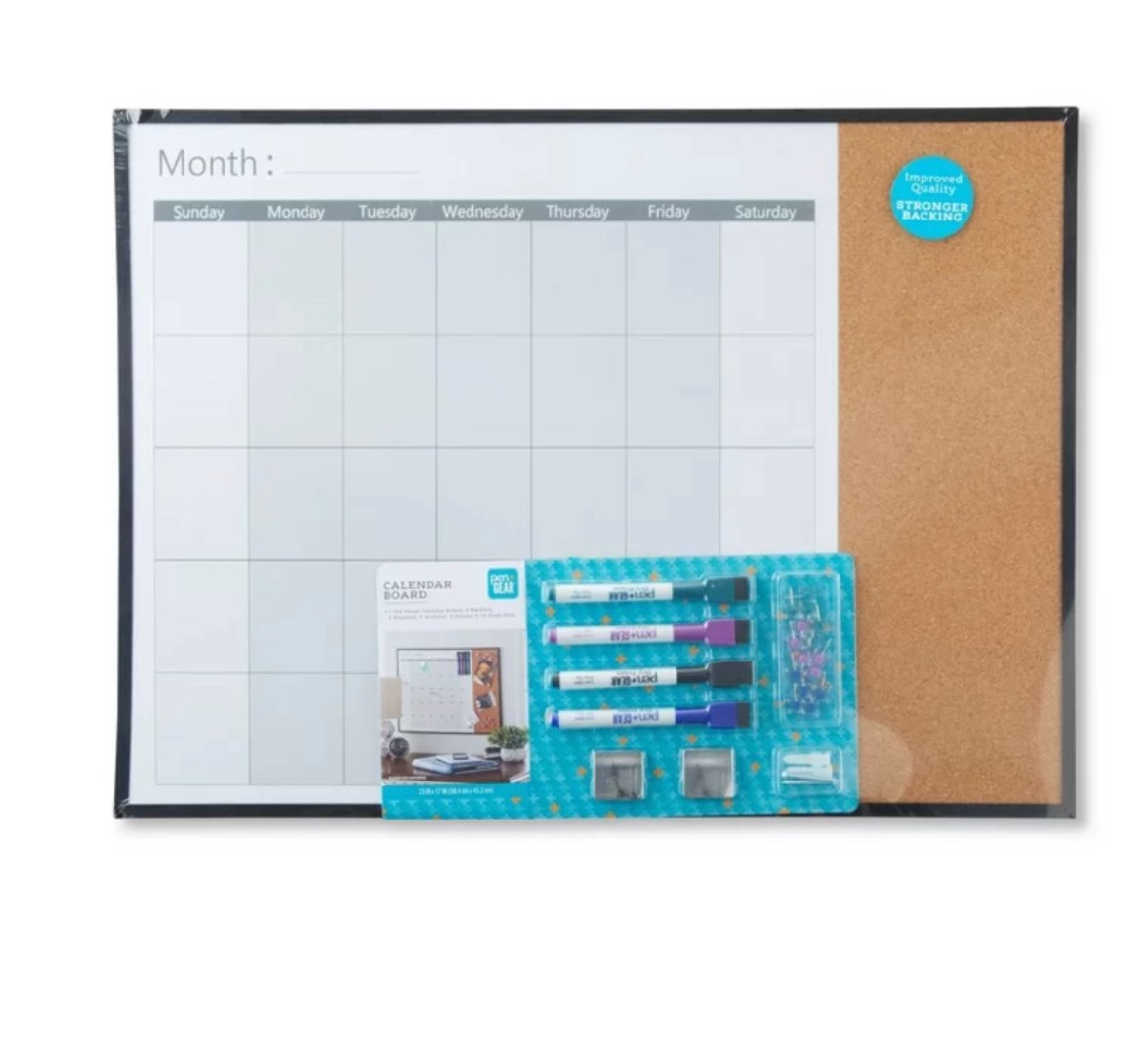 Pen+Gear Magnetic Dry Erase Combination Monthly Calendar Board, 17 x 23
