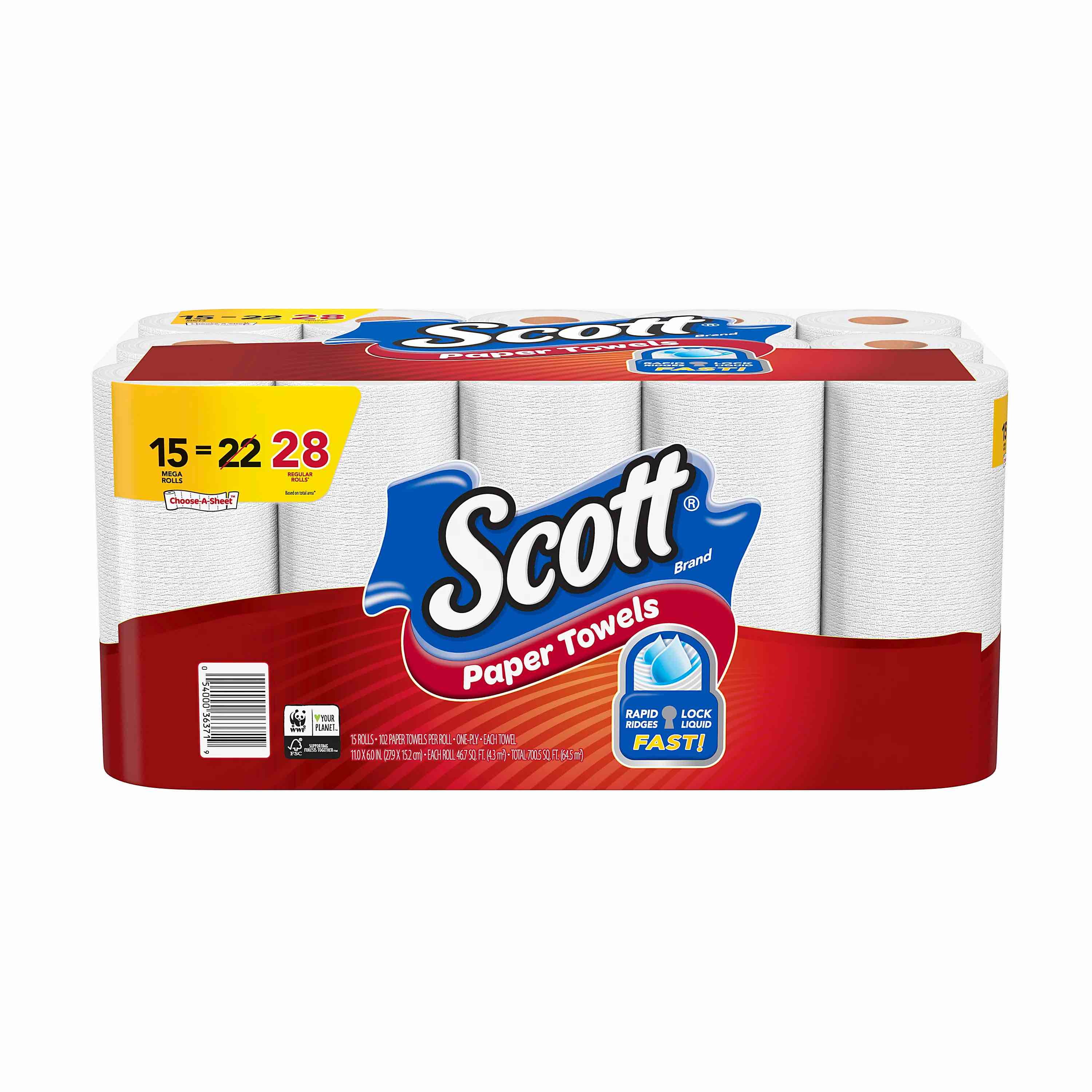 Scott® Select-A-Size® Mega 1-Ply Paper Towels, 102 Sheets Per Roll, Pack Of 15 Rolls