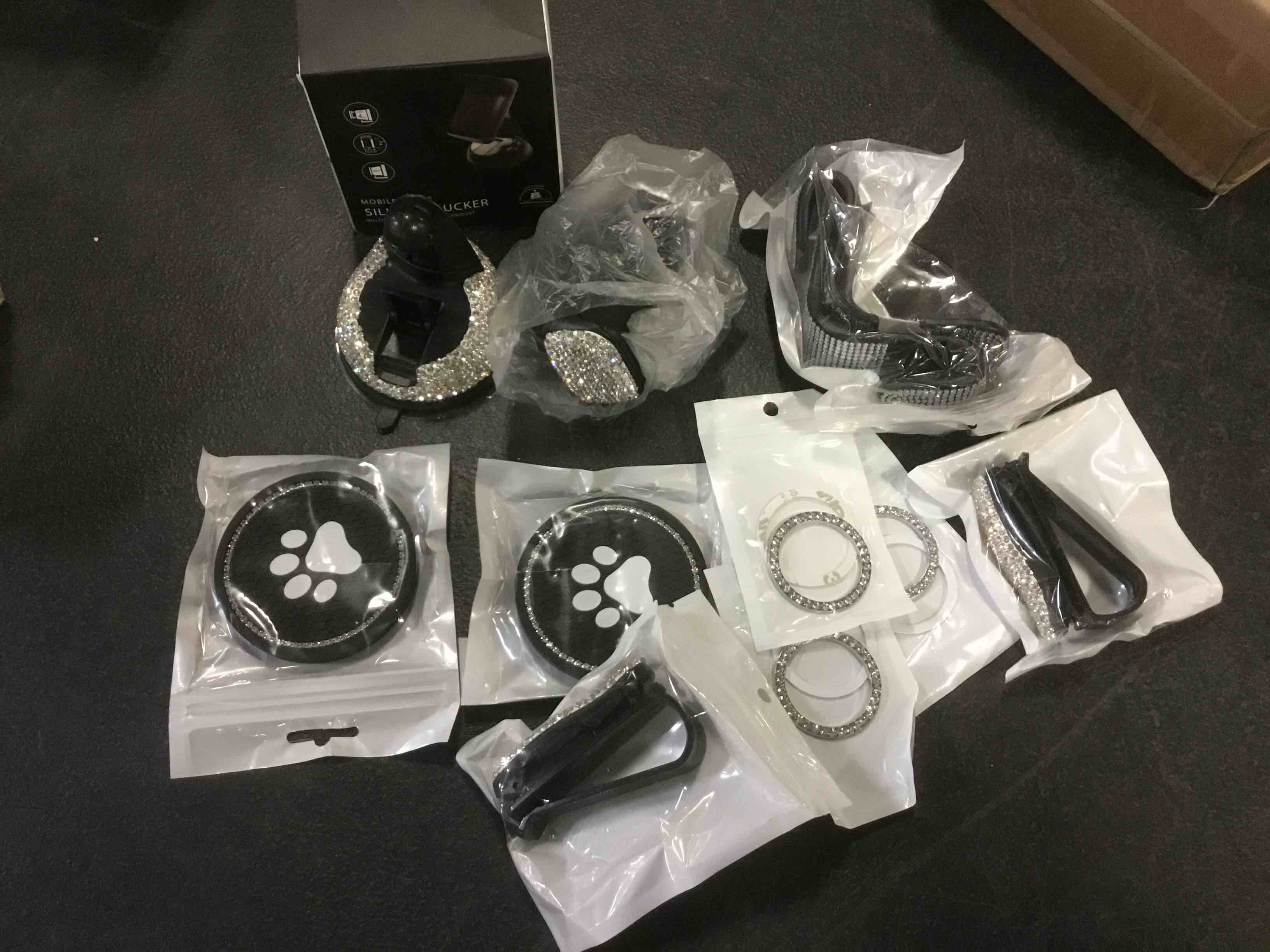 10 PCS Universal Bling Car Cup Coaster, Rhinestone Car Accessories, 2.75 inch Dog Paw Car Cup Holder Insert Mat Pad Set,Suitable for Most Car Interior (Black/White)