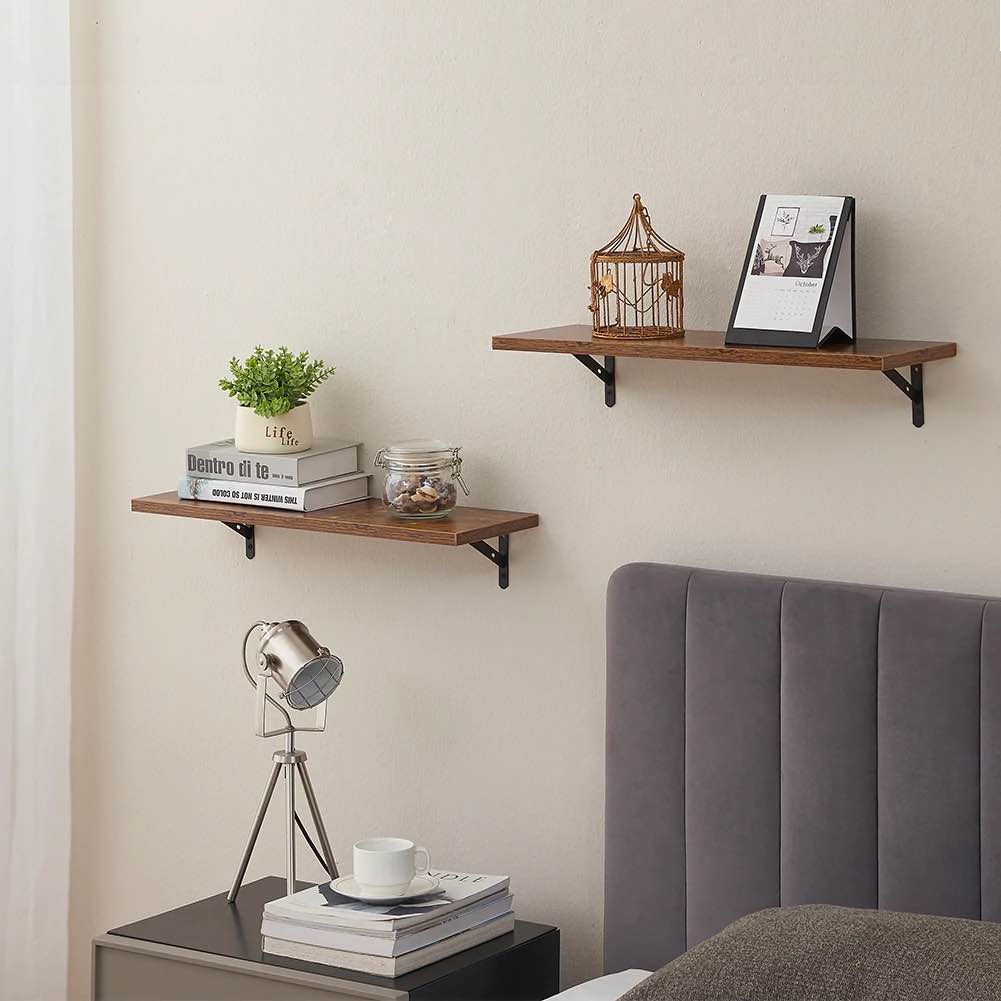 SUPERJARE Wall Mounted Floating Shelves, Set of 2 - Retro Brown