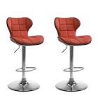 CORLIVING Adjustable Height Red Bonded Leather Swivel Bar Stool (Set of 2)