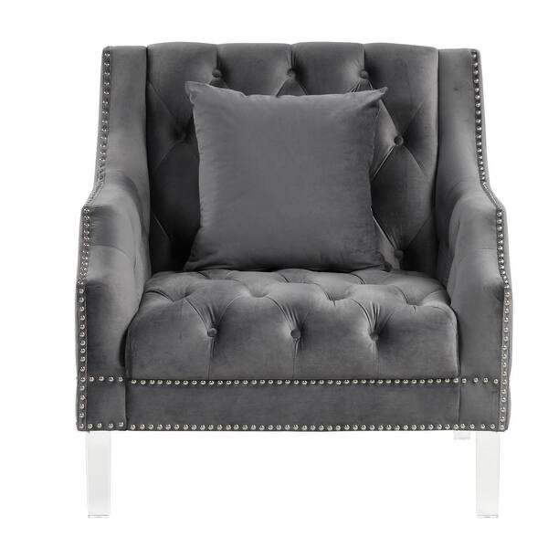 Morden Fort Living Room Couches Fabric Dutch Velvet, Chair, Grey with Acrylic Leg- INCOMPLETE 