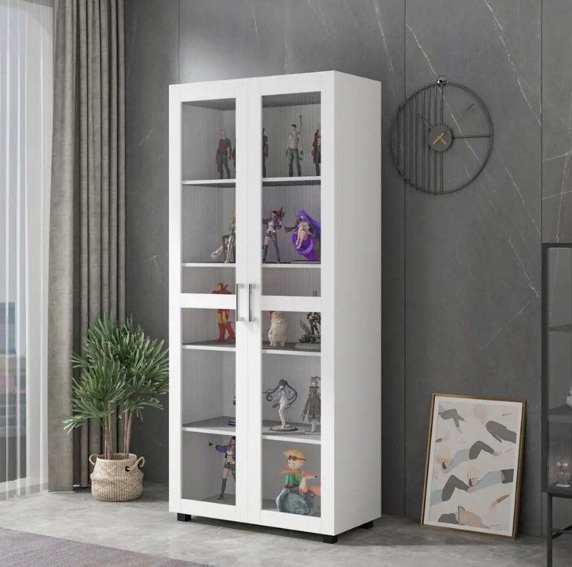 72 in. H White Wood 2-Door Accent Cabinet with 4-Tier Shelves Kitchen Pantry Cupboard Storage Cabinet by FUFU&GAGA KF200152-01SY