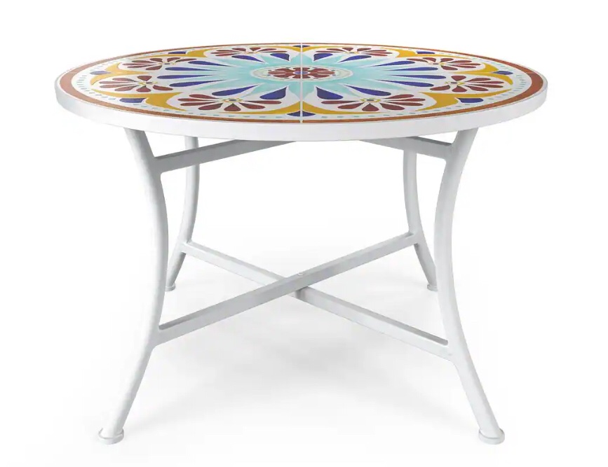 Merida Cool Mosaic and White Metal Outdoor Coffee Table by HAVEN WAY  HWMOCT-COOL