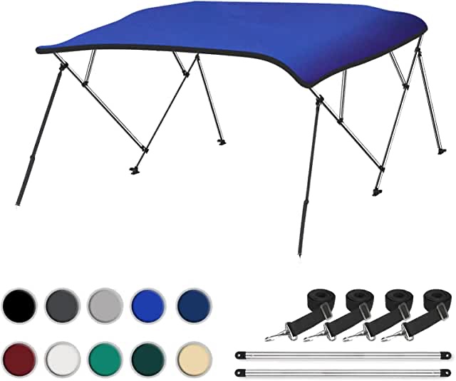 KAKIT 3-4 Bow Bimini Top Different Size 4 Straps Boat Cover Includes Quick Release Deck Mount Storage Boot 1 Inch Stainless Aluminum Frame