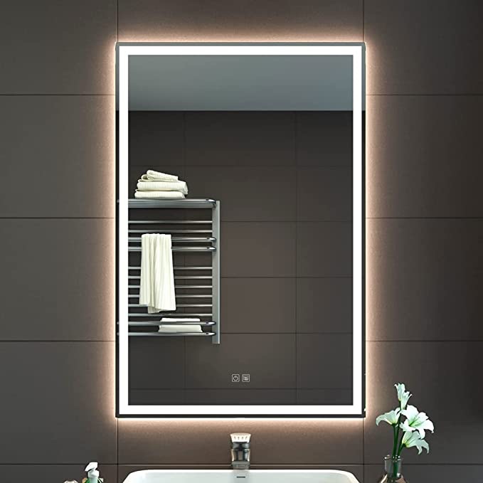 GANPE 24" 36" LED Bathroom Mirror, Makeup Vanity Mirror Wall Mounted, 6500K High Lumen LED, Anti Fog, IP44 Waterproof+Vertical & Horizontal HCL-55U-2028-EBK