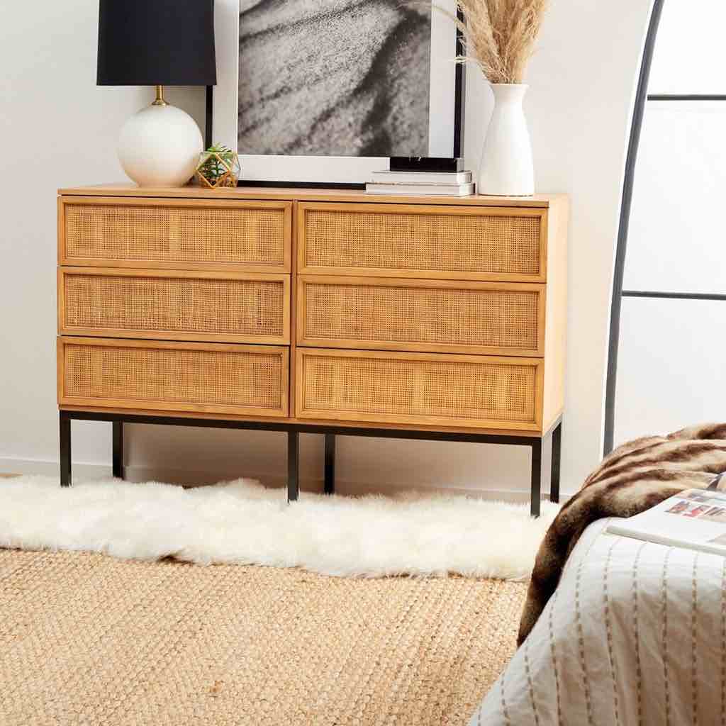 Safavieh Zadie 6 Drawer Rattan Dresser - Natural / Black DRS5003C ( BOX 1 of 2 / this is not the complete dresser )