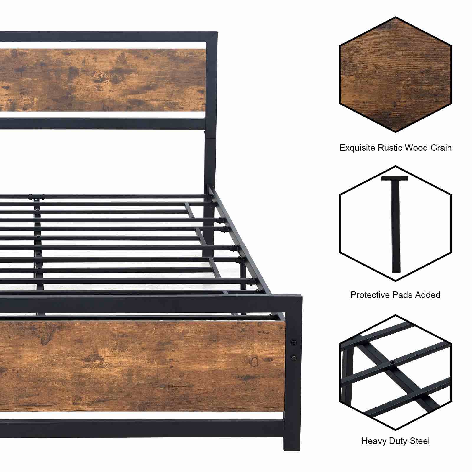 Amerlife Queen Size Bed Frame with Wood Headboard XBGT002