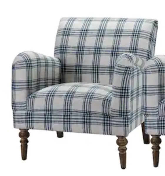JAYDEN CREATION Mandan Navy Upholstered Comfy Amchair with Plaid Pattern