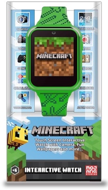 Accutime Kids Microsoft Minecraft Green Educational Touchscreen Smart Watch Toy for Boys, Girls, Toddlers - Selfie Cam, Learning Games, Alarm, Calculator, Pedometer & More (Model: MIN4045AZ)