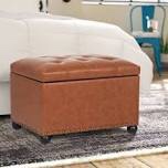 Storage Ottoman with Nailhead trim In Caramel PU Leather