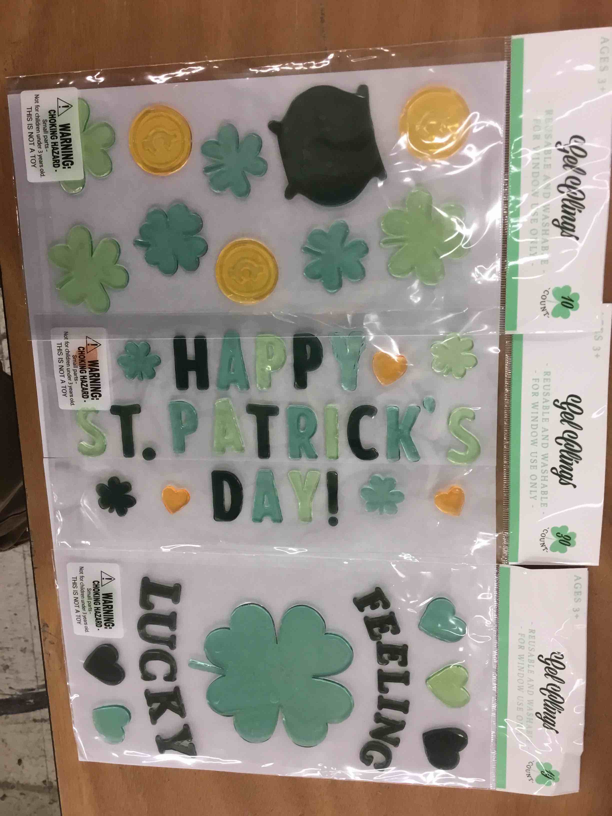 St. Patrick’s day set of 3 window clings 