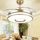 Southerns Lighting Invisible Ceiling Fan 42 Inch Retractable Blade 3 Circles Crystal Ceiling Fan Lamp Remote Control Reversible Fan Ceiling Chandelier 3 Color Light for Indoor Rooms (Silver A)