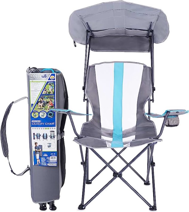 Kelsyus Original Foldable Canopy Chair for Camping, Tailgates, and Outdoor Events, Grey/Light Blue