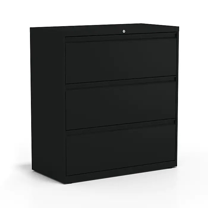 Staples HL8000 Commercial 3-Drawer Lateral File Cabinet, Locking, Letter/Legal, Black, 36"W (23199D)