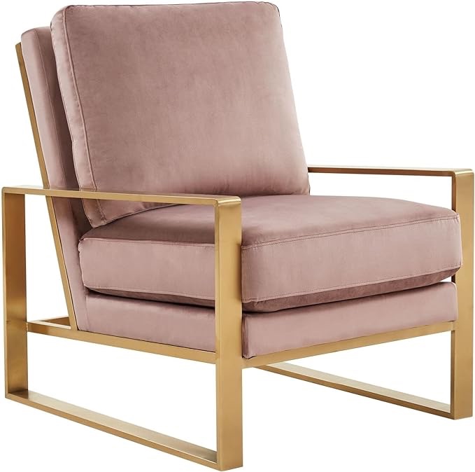 LeisureMod Jefferson Modern Velvet Accent Living Room Armchair with Gold Frame, 35" L x 29" W x 35" H, Pink LeisureMod Jefferson Modern Velvet Accent Living Room Armchair with Gold Frame, 35" L x 29" W x 35" H, Pink
