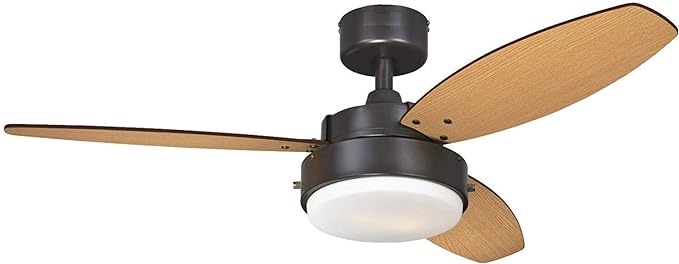 oil rubbed bronze finish light fixture 3 reversible blades Alloy Two-Light 42" Reversible Three-Blade Indoor Ceiling Fan, Oil Rubbed Bronze with Opal Frosted Glass -