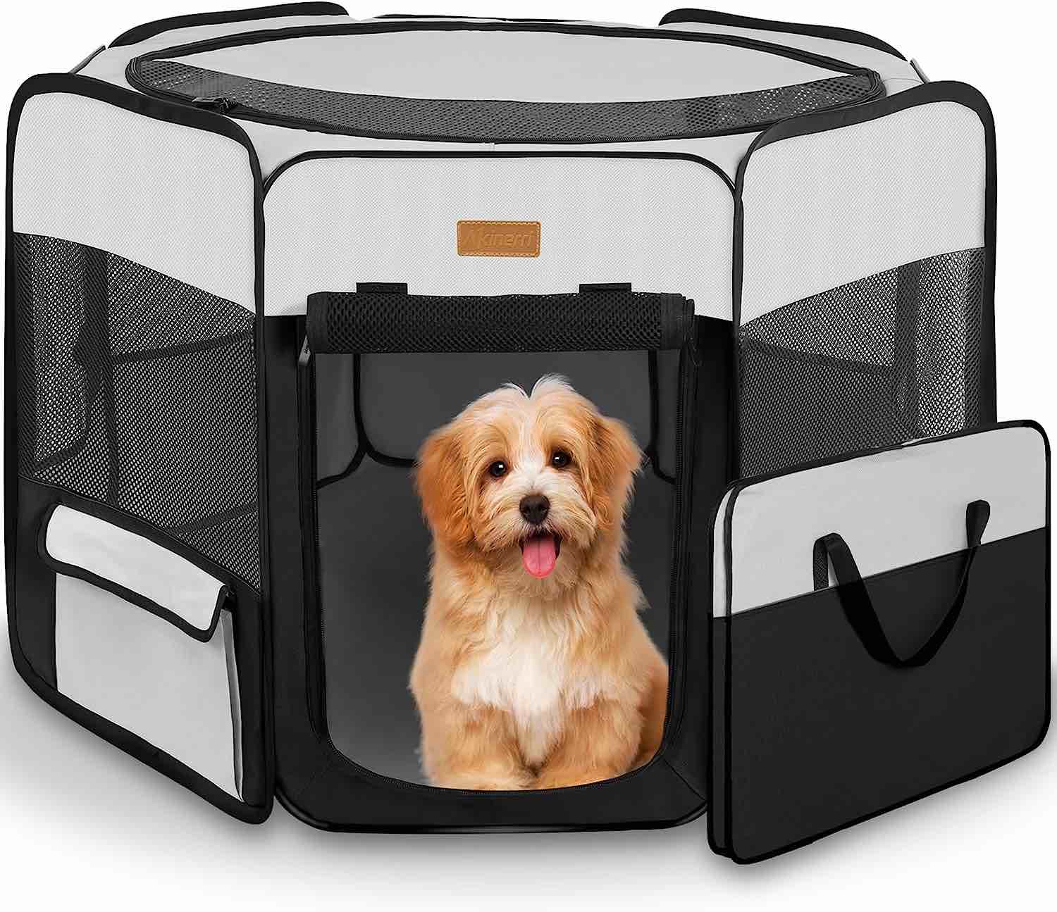 Akinerri Dog Playpen, Foldable Puppy Pet Exercise Kennel with Removable Mesh Sha