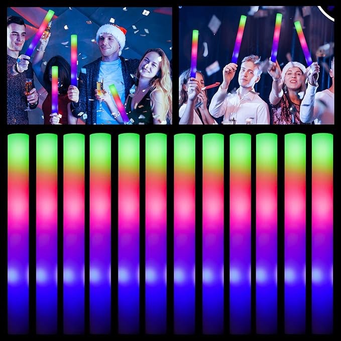 ColorHome Varillas de brillo a granel – 100 varillas de espuma LED que brillan en la oscuridad, suministros de fiesta con 3 modos de efecto intermitente, regalos de fiesta de bastones brillantes para bodas, fiestas, raves, conciertos 156/pies as