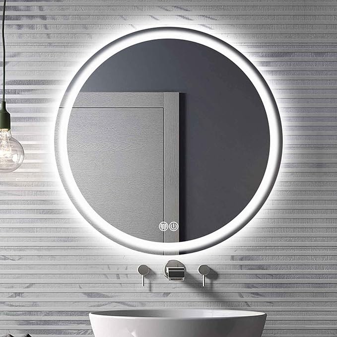 Espejo de baño LED montado en la pared, desempañador e interruptor táctil regulable, luz blanca/luz cálida, dormitorio