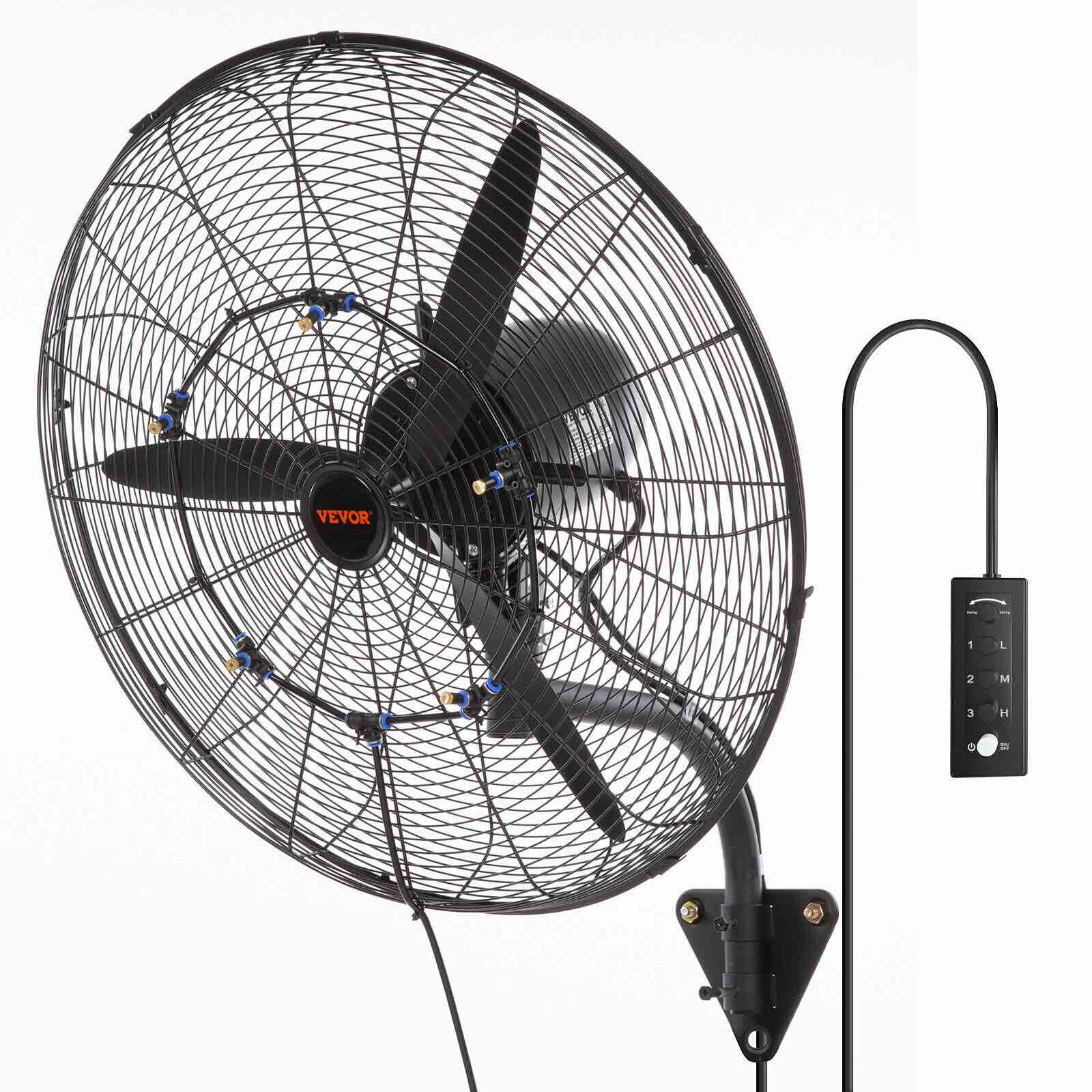VEVOR Wall-Mount Misting Fan Oscillating Metal Fan