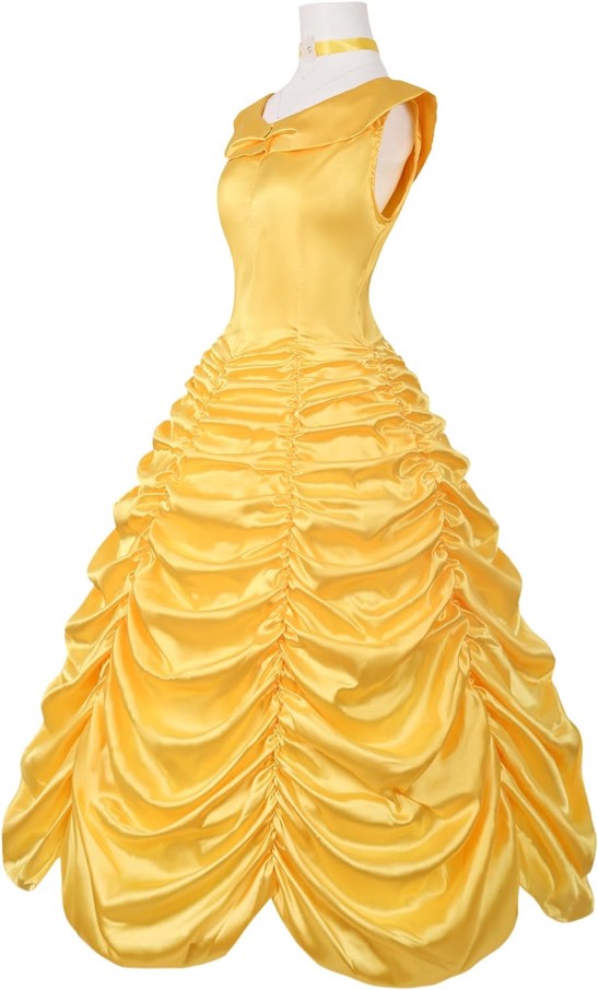 Drofe Princess Dress Belle Costume for Women Yellow Dress Prom Party Adult