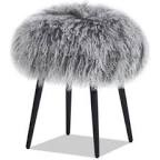 Mongolian Fur Ottoman, Gray, 1pc