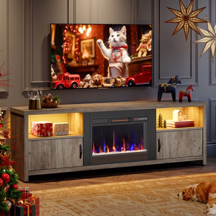Janesse LED Fireplace TV Stand for 75 inch TV, Modern Entertainment Center with Storage Cabinets