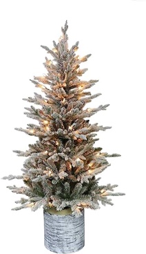 Luxen Home 4.5ft Pre-lit Flocked White Artificial Christmas Tree with Pot Planter