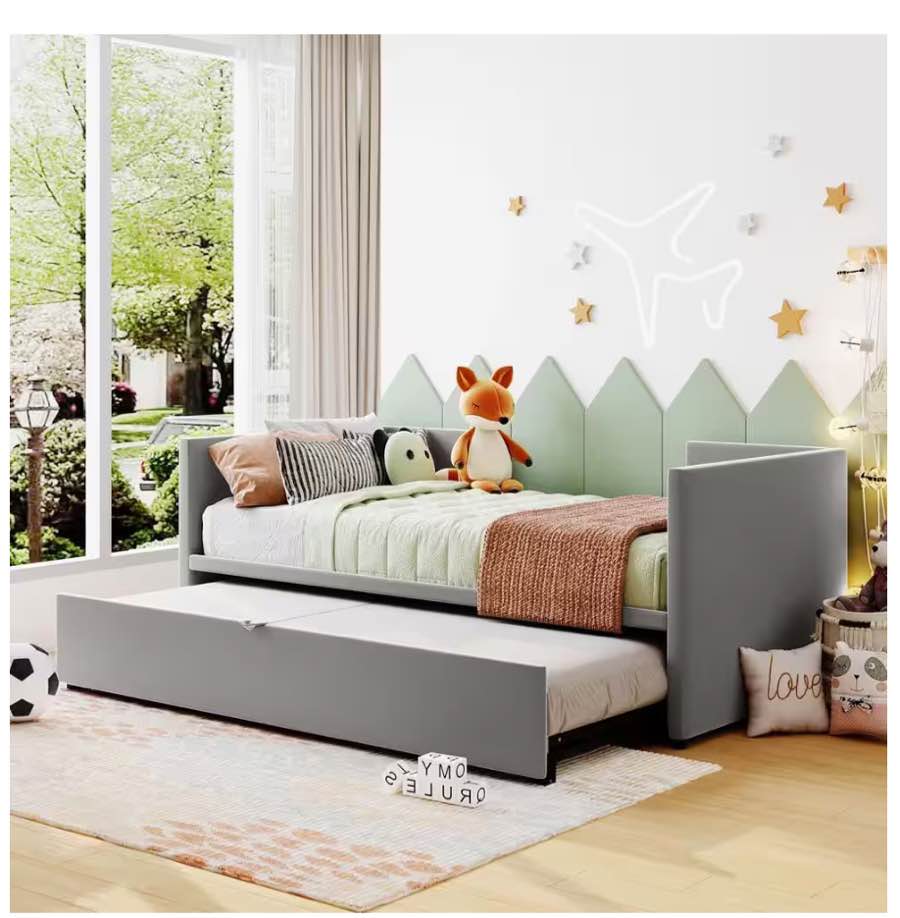 Gray Twin to King Upholstered Velvet Daybed with Extendable Trundle upholstered platform bed