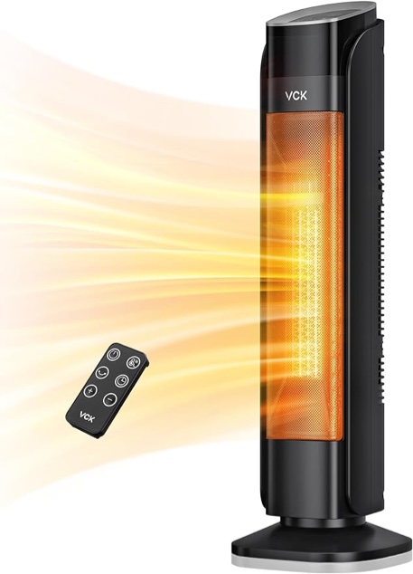Space Heater,VCK 1500W 24" Portable Electric Heaters for Indoor Use,75° Oscillation,3 Modes,8H Timer, Quite PTC Ceramic Heating with Thermostat,Safety Protection,Remote for Office,Home Bedroom
