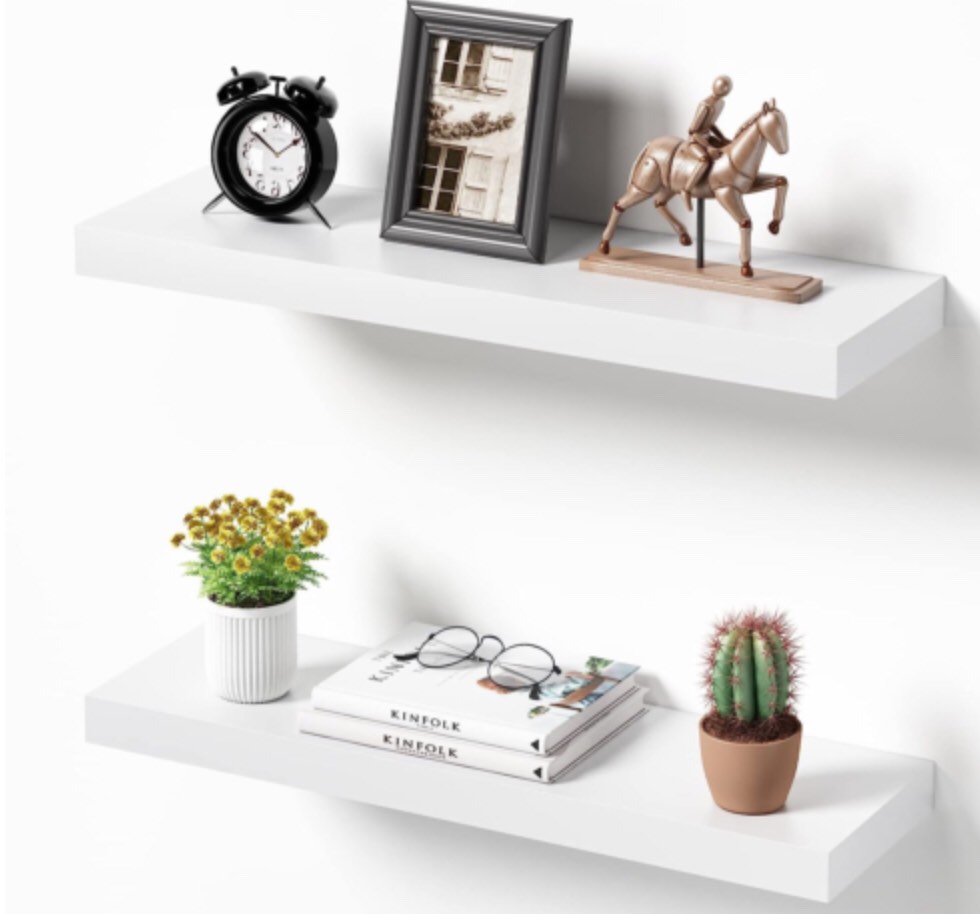 Fixwal White Floating Shelves, Set of 2 Wall Shelves