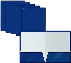 Yeaqee 200 Pack Folders with 2 Pockets Glossy Laminated White Paper Folder White Presentation Folder Two Pocket File Portfolio Folder Letter Size Folder for School Teacher Office Supplies (Blue) 200 Blue