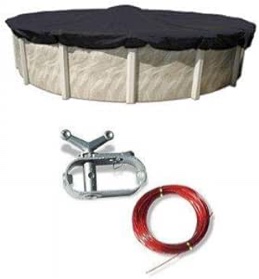POOLHACKER Winter Pool Cover 15FT/18FT/21FT/24FT Round - Round Pool Cover 15ft Round Above Ground, 4 Foot Overlap Extra Thick 420D Round Above Ground Pool Cover with Winch and Cable