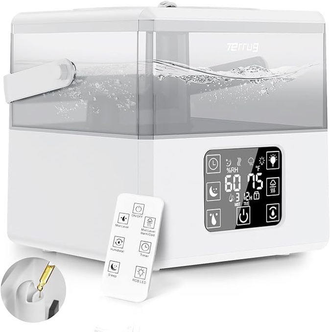 Terrug 6L Humidifiers for Bedroom Large Room, Warm & Cool Mist Humidifiers for Home, Quiet Air Humidifier & Essential Oil Diffusers With Remote Control, 360° Nozzle, Last up to 50H, 1-12H Timer(Black)