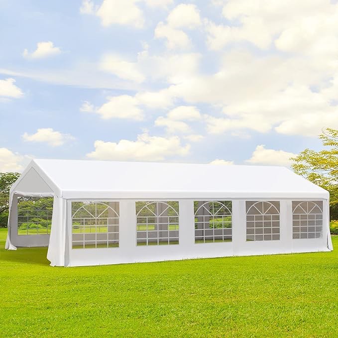 Outsunny 20' x 32' Heavy Duty Party Tent & Carport with Removable Sidewalls and Double Doors, Large Canopy Tent, Sun Shade Shelter, for Parties, Wedding, Outdoor Events, BBQ, White