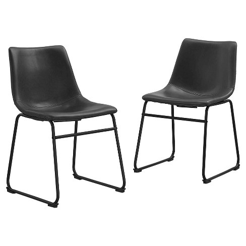 2 black leather chairs 
