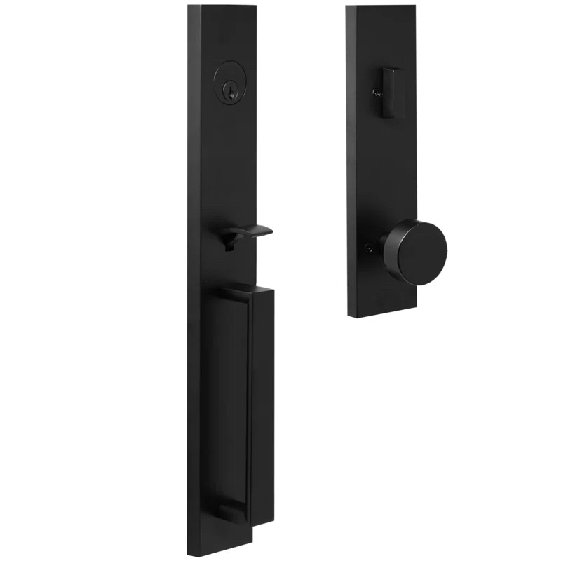 Matte Black Handle With Knob And Deadbolt Reversible Entry Set