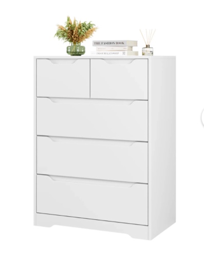 Homfa White Dresser for Bedroom, Wood Storage Chest of 5 Drawers with Cutout Handles for Living Room