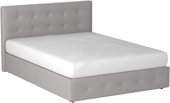 DHP Rose Upholstered Platform Bed with Underbed Storage Drawers and Button Tufted Headboard and Footboard, No Box  Spring Needed, Full, Gray Linen stock photo may differ 
