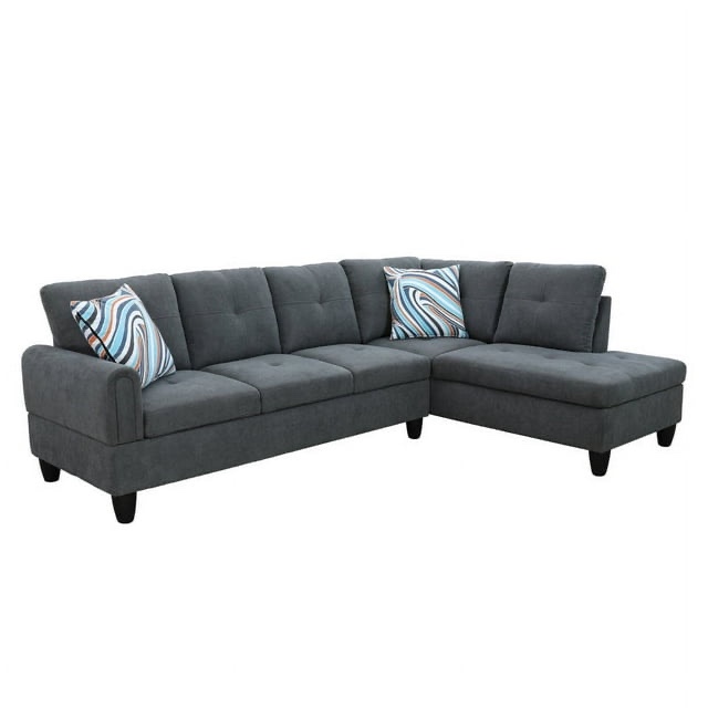 Ponliving 97" 2 Pieces L-Shaped Sectional Sofa With Pillows For Living Room Dark Grey Flannelette Right Hand Facing  LEFT ARM SOFA ONLY