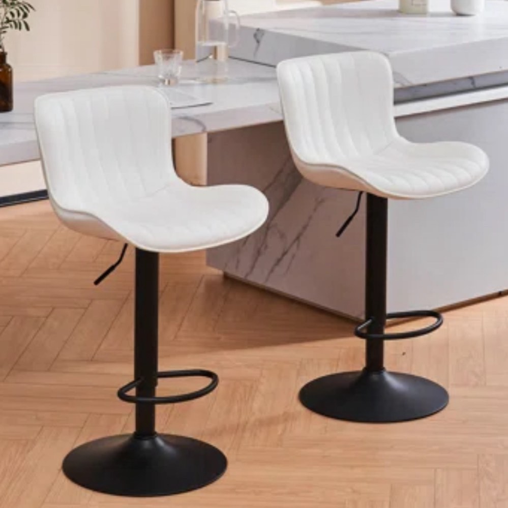 Denan Swivel Adjustable Height Bar Stools, Faux Leather Modern Barstools, Upholstered Counter Stool, white color 