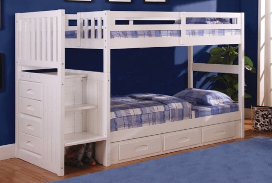 DISCOVERY WORLD FURNITURE WHITE STAIRCASE MISSION BUNK BED TWIN/TWIN