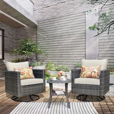 Box 1/2 XIZZI Lullaby 3-Piece Rattan Patio Conversation Set with Off-white Cushions