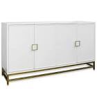 WHITAKER FOUR DOOR CABINET 72in w X 40in ht X 19in d Winter White Body with Shell Handles Brass