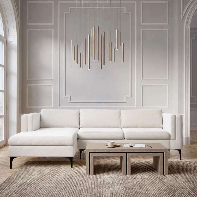 Lailah Wide Velvet Sofa & Chaise (No Legs, Seat Cushions) INCOMPLETE SET