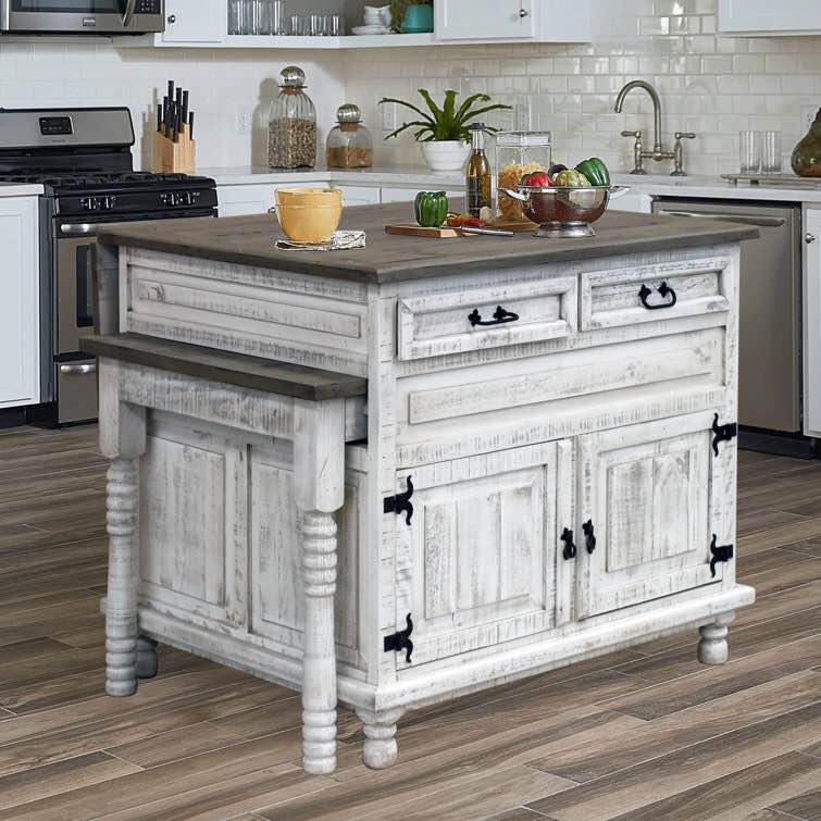 Kingsley Kitchen Island Base W/ Pull-Out Table (2 Boxes For Pick Up!)
