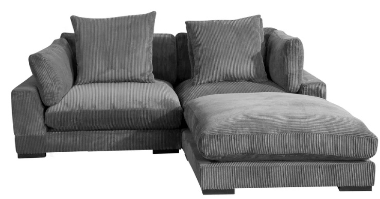 D95790. GRAY CORDUROY SECTIONAL  ARMLESS SOFA AND CORNER PIECE   similar to stock photo. 2 boxes, INCOMPLETE SET