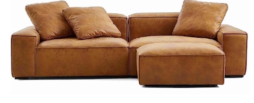 Mido Mido 102” Wide Sectional Sofa, Large L-Shaped Sofa Couch with Ottoman, Filled with Feather, Modern Air Leather Love Seats Furniture Waterproof Dust-Proof Sofa Set for Living Room (Cognac Tan). incomplete 