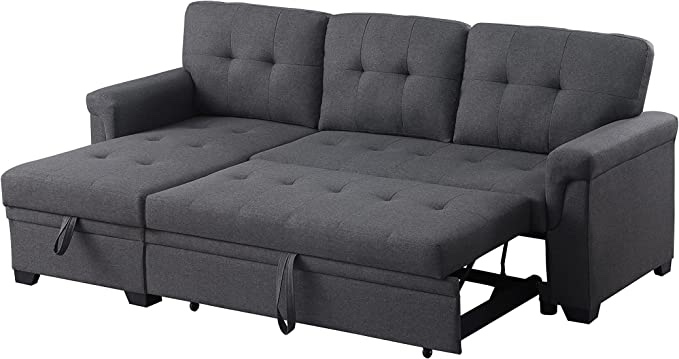 Lilola Home Linen Reversible Sleeper Sectional Sofa with Storage Chaise, Dark. Gray(loveseat only)